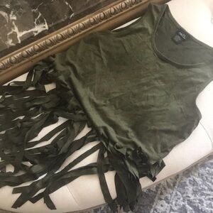Olive Fringe Top